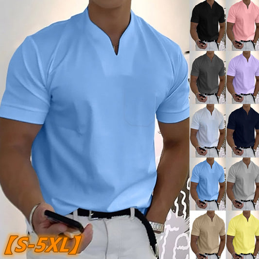 🔥【S-5XL】👔Tricou bărbătesc din bumbac elastic, cu mânecă scurtă, de vară 2025-R