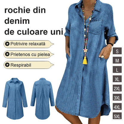 【🔥Compre 1 y obtenga 1 gratis】🥰【S~5XL】🔥2024 Vestido vaquero de talla grande para mujer, vestido informal liso-E