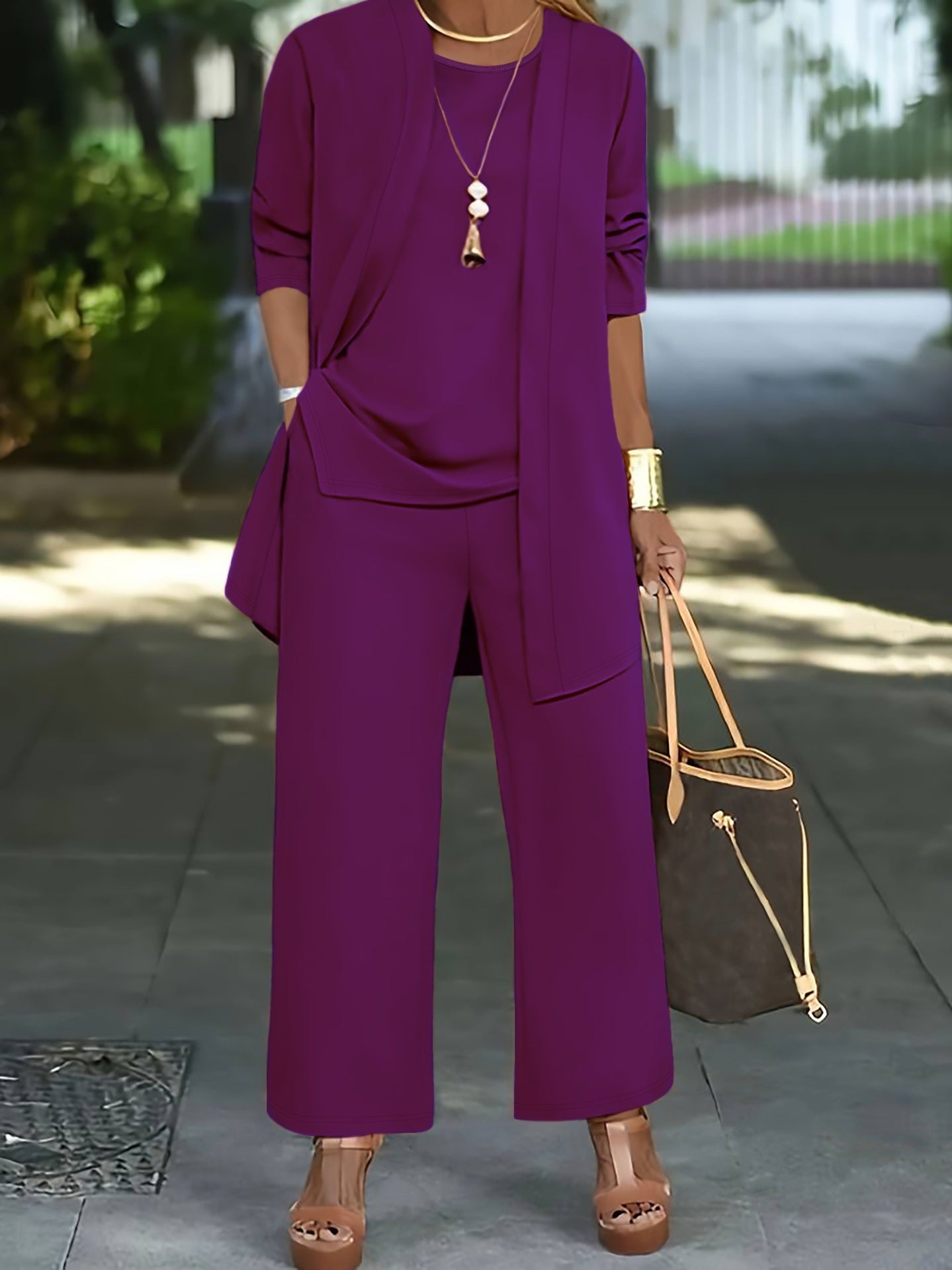 🧥 Elegante conjunto de tres piezas para mujer con corte ancho 🍂-E