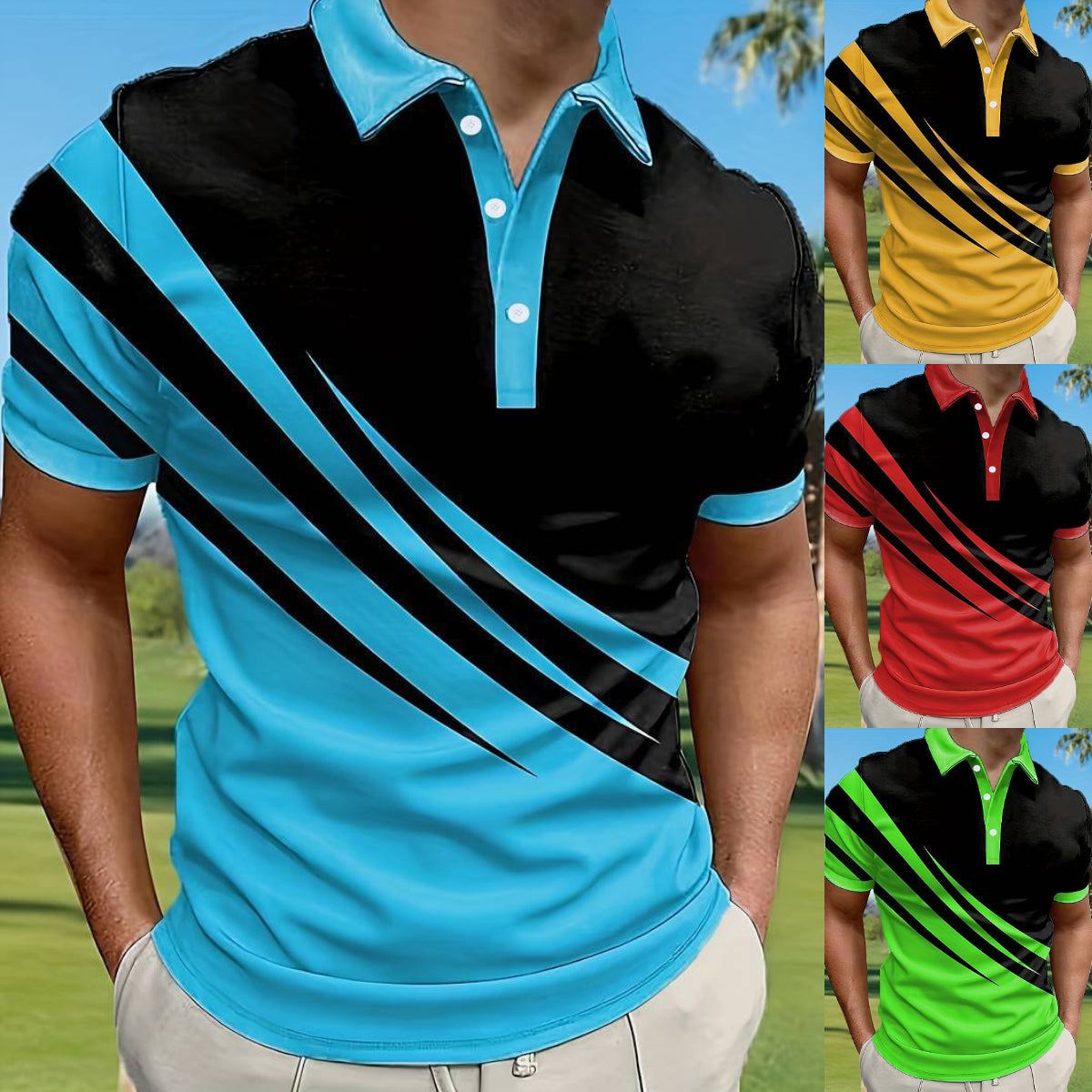 🔥【2 za 139 zł.】👔【S-6XL】Nowa letnia męska koszulka POLO w paski z nadrukiem 3D