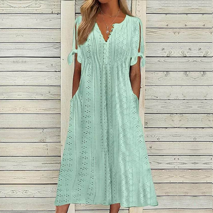 👗🌟【Reducere specială】【S–5XL】2025 Rochie casual brodată cu talie înaltă – elegantă și confortabilă 💃✨-R