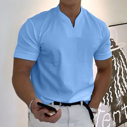 🔥【S-5XL】👔Tricou bărbătesc din bumbac elastic, cu mânecă scurtă, de vară 2025-R