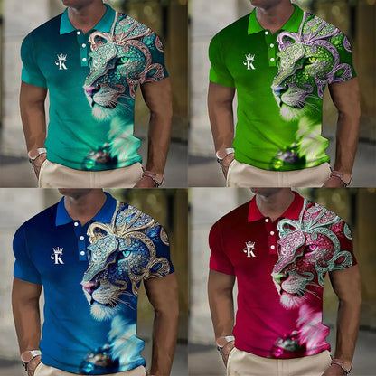 【Novi modeli sniženi 45%.】【S-6XL】Męska koszulka polo z nadrukiem 3D z lwem-3981631