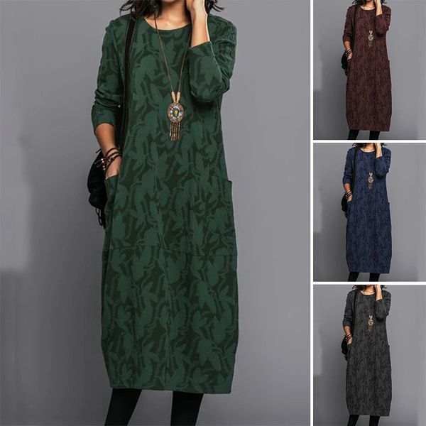 【Tallas S-3XL】¡Oferta especial para el invierno de 2025! Vestido único con bolsillo y cuello redondo, elegante y con estilo.-E