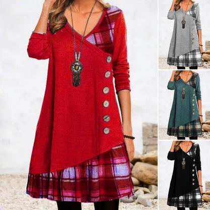 🍂👗【S-3XL】 2025 Nowa elegancka sukienka w kratę z dekoltem w kształcie litery V, z długim rękawem