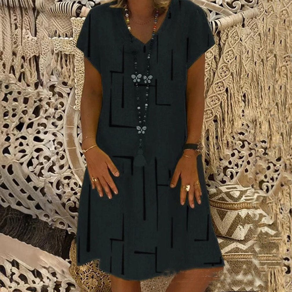 【SLEVA 45 %】👗【S-5XL】Bavlněné šaty s potiskem a výstřihem do V 4245139-Z