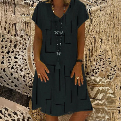 【SLEVA 45 %】👗【S-5XL】Bavlněné šaty s potiskem a výstřihem do V 4245139-Z
