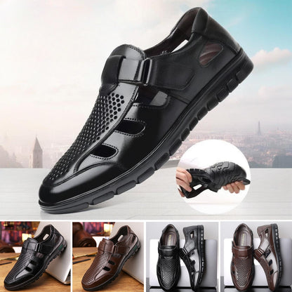 😎👞【Piele naturală premium – versiune nou îmbunătățită】Sandale bărbătești high-end din piele naturală, cu design perforat-U