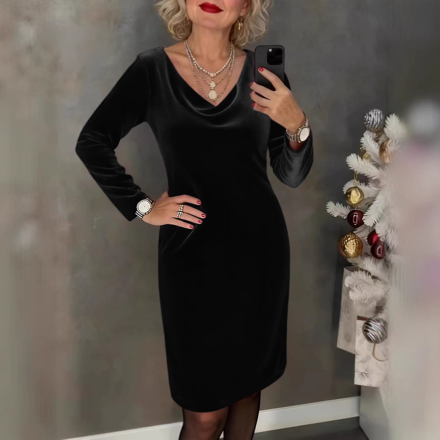 ✨ Baršunasta haljina 2026 | Dugi rukavi | Seksi i elegantan stil ✨ - 4206941-H