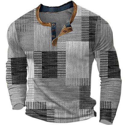 🌴🌈【50% de descuento🔥】【S-4XL】👔😍 Nueva colección de camisas para hombre con estampado, de manga larga, estilo relajado Henry, disponibles en varios colores.-E