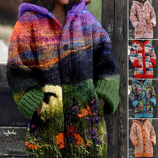 【S-6XL】🥰2025 Novi udobni kardigan s kapuljačom i retro printom-H