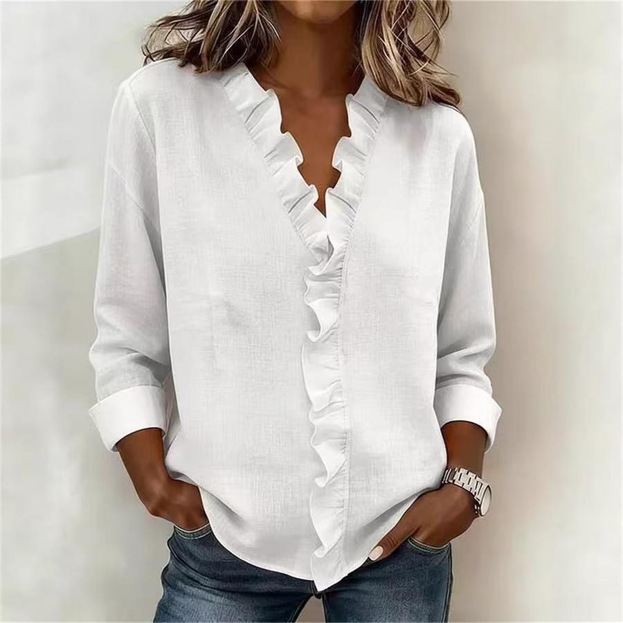 🔥 Pago contra reembolso ✅️【40-100kg】Camisa vaquera informal para mujer con cuello en V y volantes