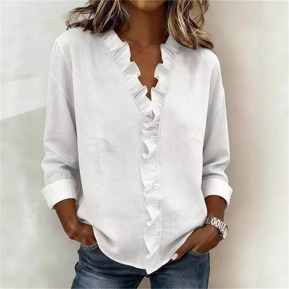 🔥 Pago contra reembolso ✅️【40-100kg】Camisa vaquera informal para mujer con cuello en V y volantes