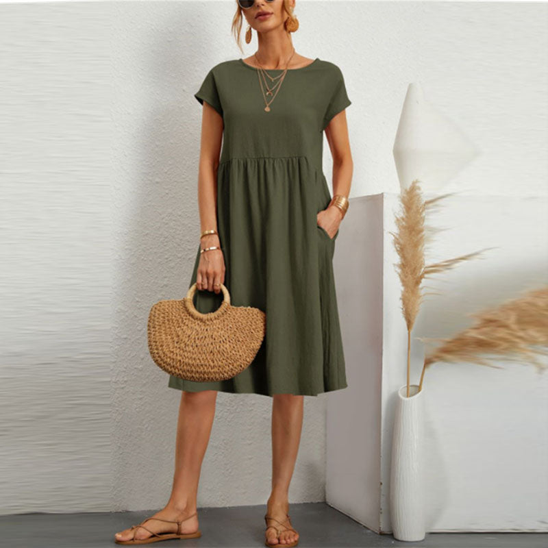 🌈💃【Sleva 50 %】【S–2XL】😍 Letní dámské šaty ve větších velikostech, volný OL styl, áčkový střih, kulatý výstřih-Z