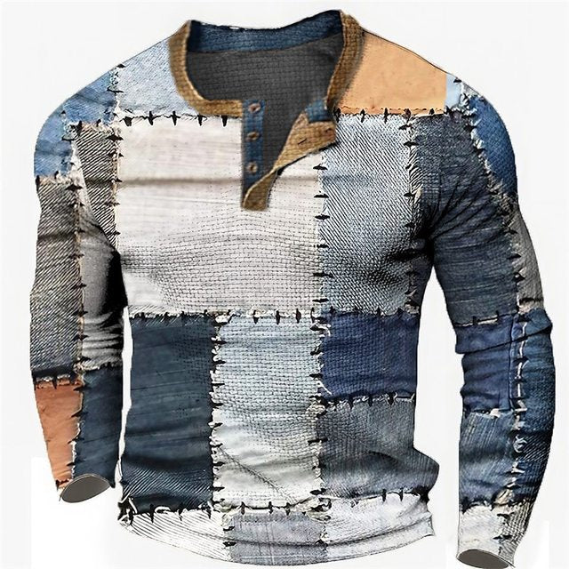 🌴🌈【50% de descuento🔥】【S-4XL】👔😍 Nueva colección de camisas para hombre con estampado, de manga larga, estilo relajado Henry, disponibles en varios colores.-E