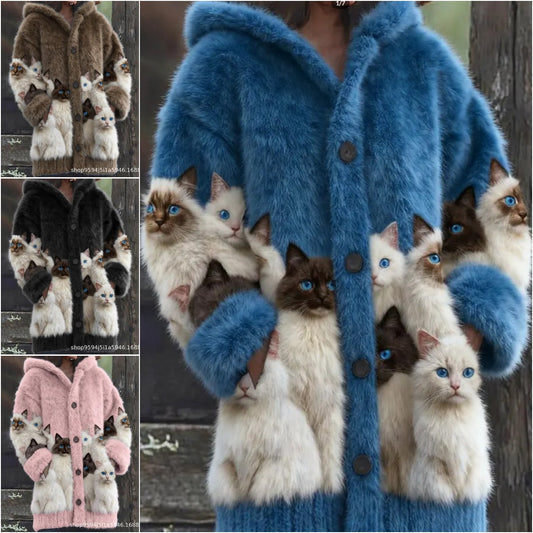 【S-5XL】Pluszowy, uroczy płaszcz z kapturem i podszewką z polaru