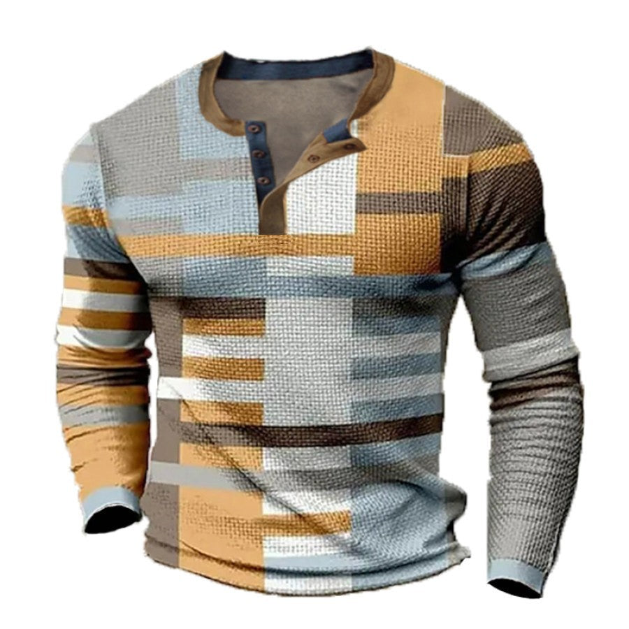 🌴🌈【50% de descuento🔥】【S-4XL】👔😍 Nueva colección de camisas para hombre con estampado, de manga larga, estilo relajado Henry, disponibles en varios colores.-E
