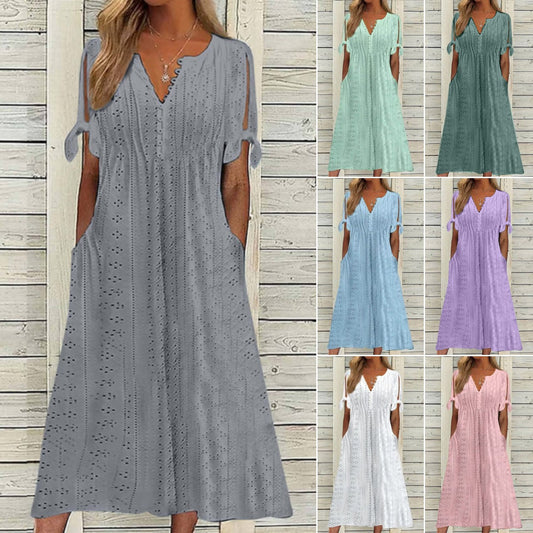 👗【S-5XL】 Jednostavna i izvrsna jednobojna haljina-H