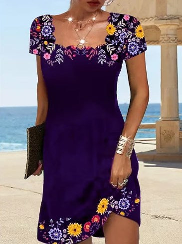 【Oryginalna zniżka fabryczna 45%】2025 Summer Wave Neck Print Short Sleeve Dress-3954716