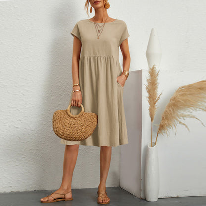 🌈💃【Sleva 50 %】【S–2XL】😍 Letní dámské šaty ve větších velikostech, volný OL styl, áčkový střih, kulatý výstřih-Z