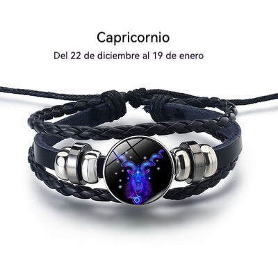 【Compra 1 y llévate 1 gratis】🌙Pulsera luminosa del zodiaco｜Pulsera protectora trenzada de cuero｜Atrae suerte y prosperidad-E