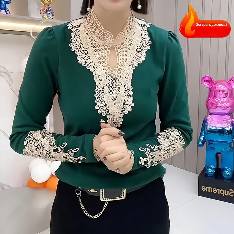 【Kup 1 i otrzymaj 1 gratis】Jesienno-zimowa modna koszula z koronkowym kołnierzykiem i dwustronnym aksamitnym dołem