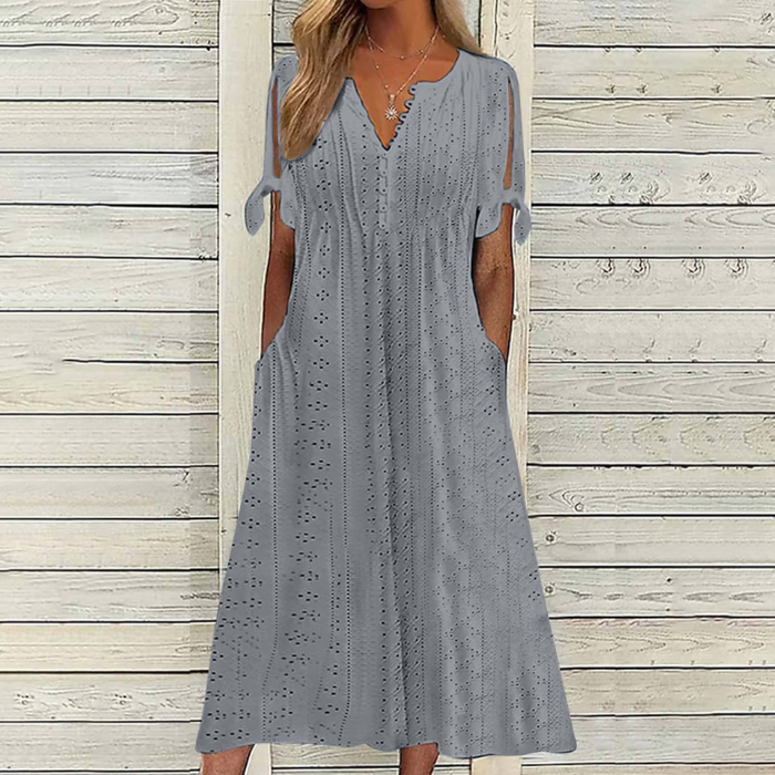 👗【S-5XL】 Jednostavna i izvrsna jednobojna haljina-H