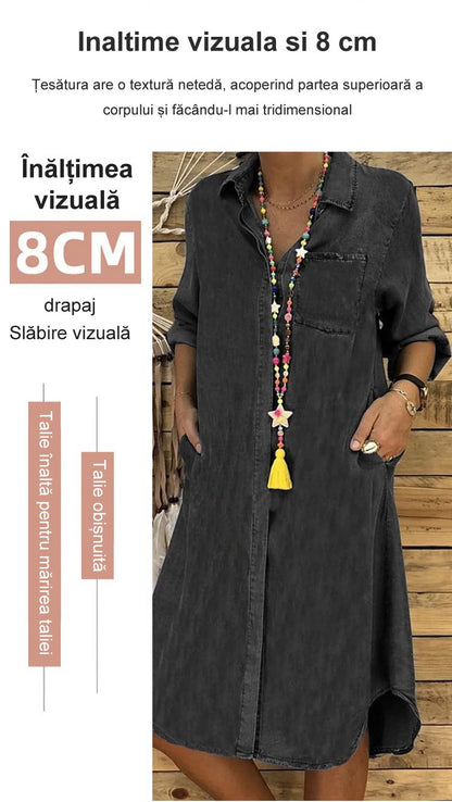 【🔥Compre 1 y obtenga 1 gratis】🥰【S~5XL】🔥2024 Vestido vaquero de talla grande para mujer, vestido informal liso-E