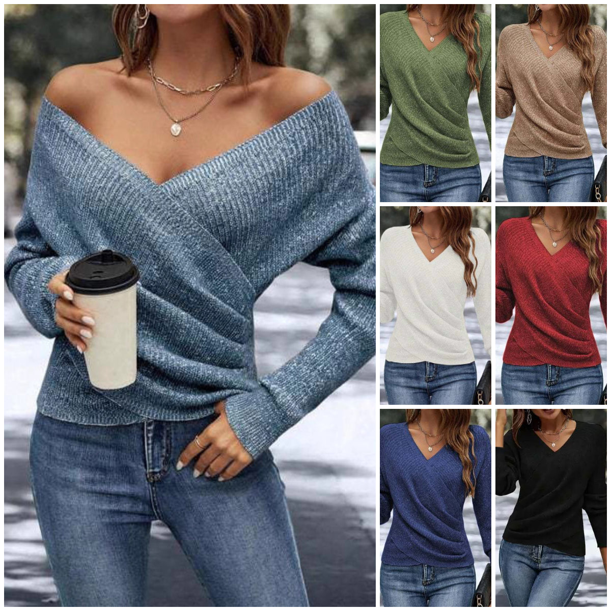 🔥【Compra 1 y llévate 1 gratis】Elegante suéter de punto para mujer de estilo casual, pulóver cálido de manga larga para primavera y otoño-E