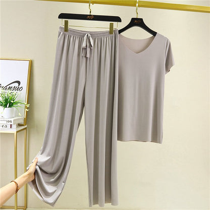 🔥【M-4XL】Costum din două piese, pantaloni cu mâneci scurte noi, din mătase de gheață
