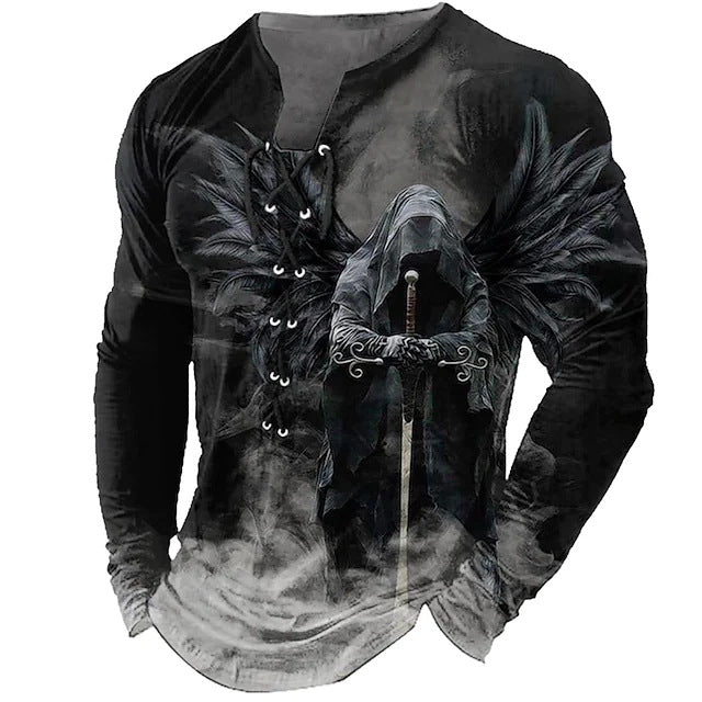 【S-4XL】Męska koszulka z nadrukiem 3D z motywem lwa, z długim rękawem, casualowa