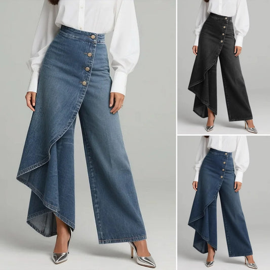 🥇【S-3XL】Dámské džíny s vysokým pasem a širokými nohavicemi, volného střihu, s elegantním designem. 4239875-Z