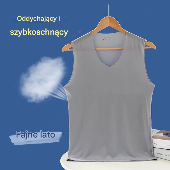 ❄️【Kup 3, otrzymaj 2 gratis – razem 5 sztuk 🔥】【L–5XL】Letni męski podkoszulek z jedwabiu lodowego, bezszwowy, cienki fason, duże rozmiary
