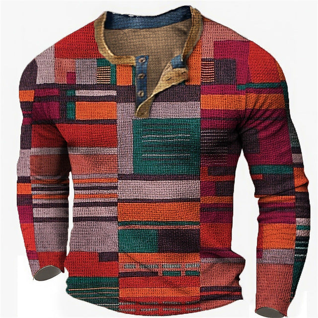 🌴🌈【50% de descuento🔥】【S-4XL】👔😍 Nueva colección de camisas para hombre con estampado, de manga larga, estilo relajado Henry, disponibles en varios colores.-E