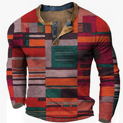 🌴🌈【50% de descuento🔥】【S-4XL】👔😍 Nueva colección de camisas para hombre con estampado, de manga larga, estilo relajado Henry, disponibles en varios colores.-E