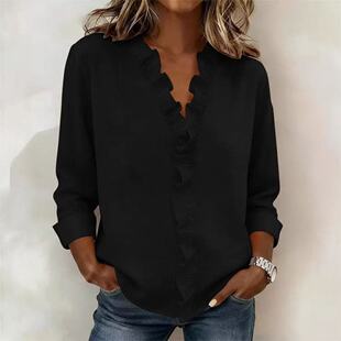 🔥 Pago contra reembolso ✅️【40-100kg】Camisa vaquera informal para mujer con cuello en V y volantes