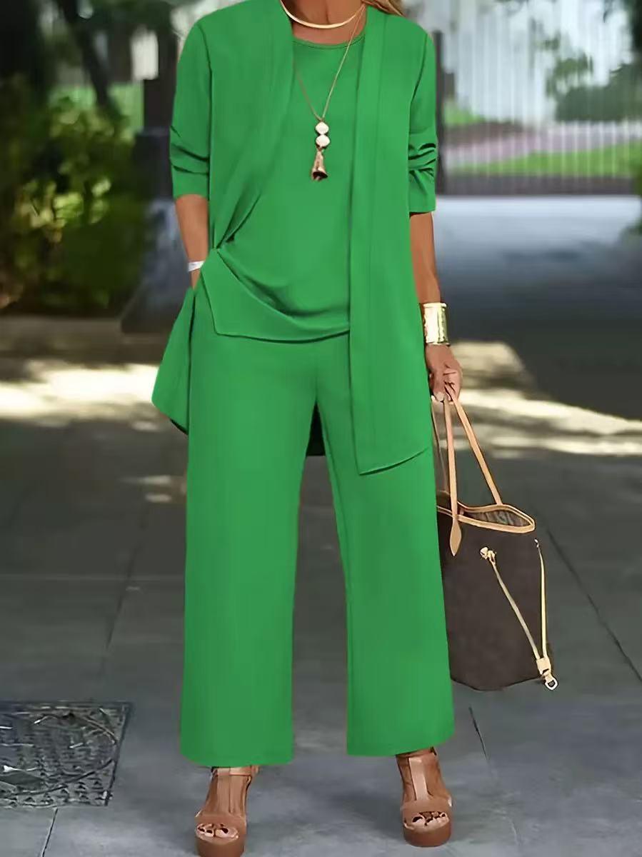 🧥 Elegante conjunto de tres piezas para mujer con corte ancho 🍂-E