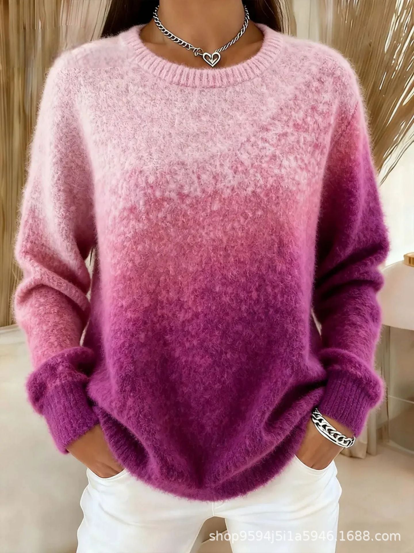 🔥 Compra 1 y llévate 1 gratis 🔥【XS–5XL】Suéter de cuello redondo con diseño degradado, material afelpado, cálido y cómodo-E