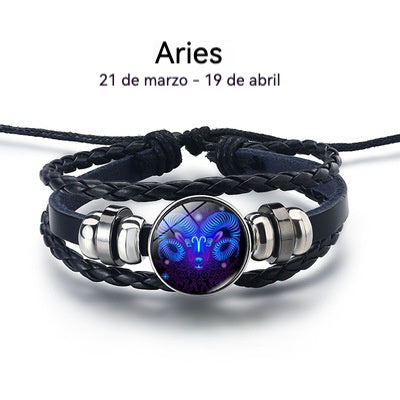 【Compra 1 y llévate 1 gratis】🌙Pulsera luminosa del zodiaco｜Pulsera protectora trenzada de cuero｜Atrae suerte y prosperidad-E