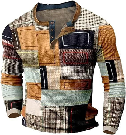🌴🌈【50% de descuento🔥】【S-4XL】👔😍 Nueva colección de camisas para hombre con estampado, de manga larga, estilo relajado Henry, disponibles en varios colores.-E
