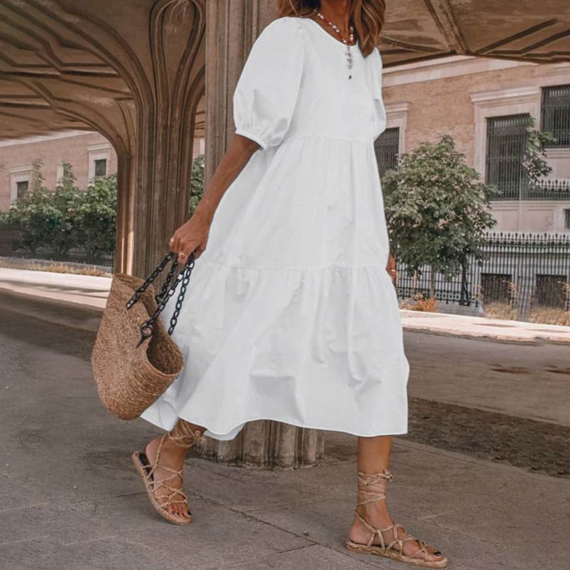👗Novo u ponudi [S-5XL] Prirodna pamučna i lanena ljetna haljina u boemskom stilu za žene, retro haljina s okruglim izrezom<