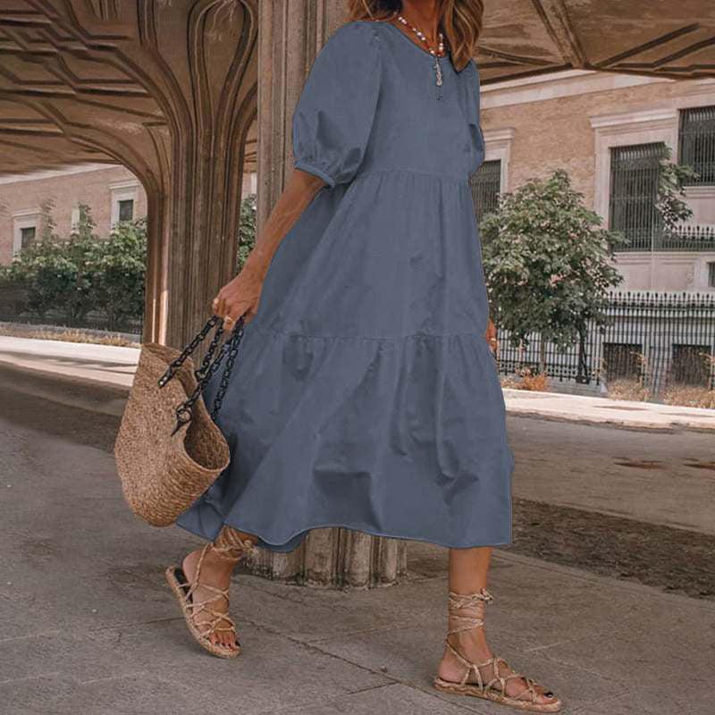 👗Novo u ponudi [S-5XL] Prirodna pamučna i lanena ljetna haljina u boemskom stilu za žene, retro haljina s okruglim izrezom<