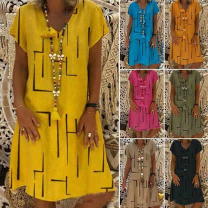 【SLEVA 45 %】👗【S-5XL】Bavlněné šaty s potiskem a výstřihem do V 4245139-Z