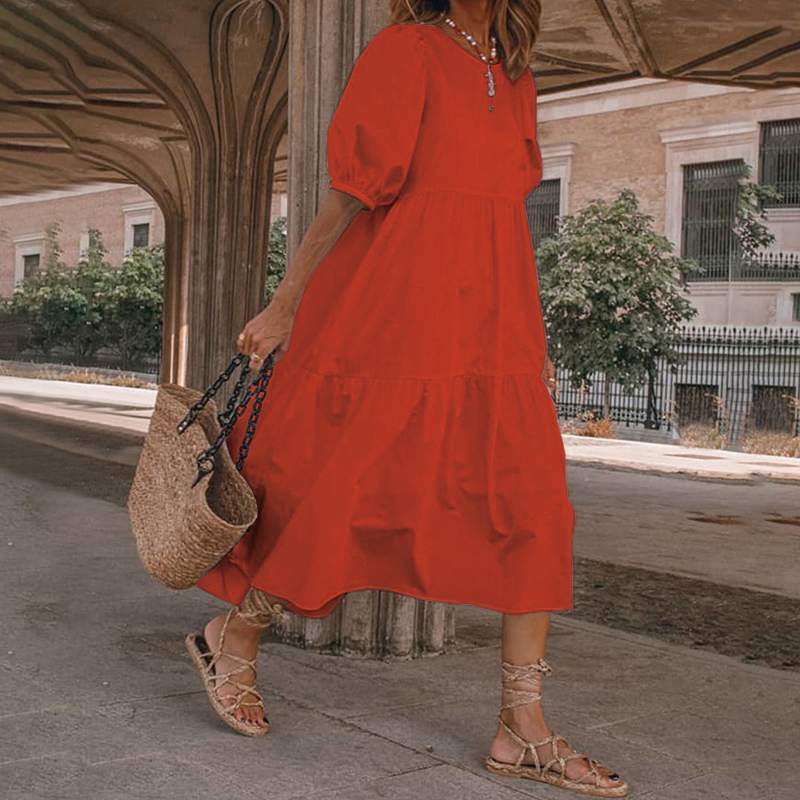 👗Novo u ponudi [S-5XL] Prirodna pamučna i lanena ljetna haljina u boemskom stilu za žene, retro haljina s okruglim izrezom<