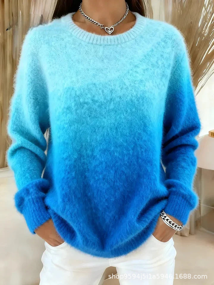 🔥 Compra 1 y llévate 1 gratis 🔥【XS–5XL】Suéter de cuello redondo con diseño degradado, material afelpado, cálido y cómodo-E