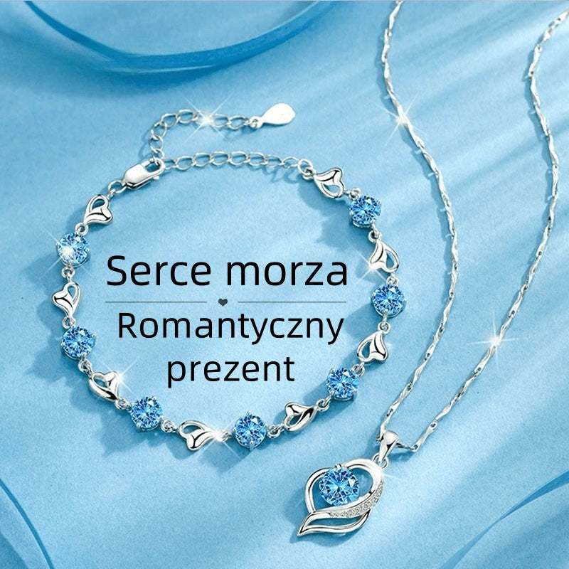 ✨✨【Kup 1, a 1 otrzymasz gratis】💎Serce oceanu 925 srebro bransoletka + naszyjnik zestaw-4238649.