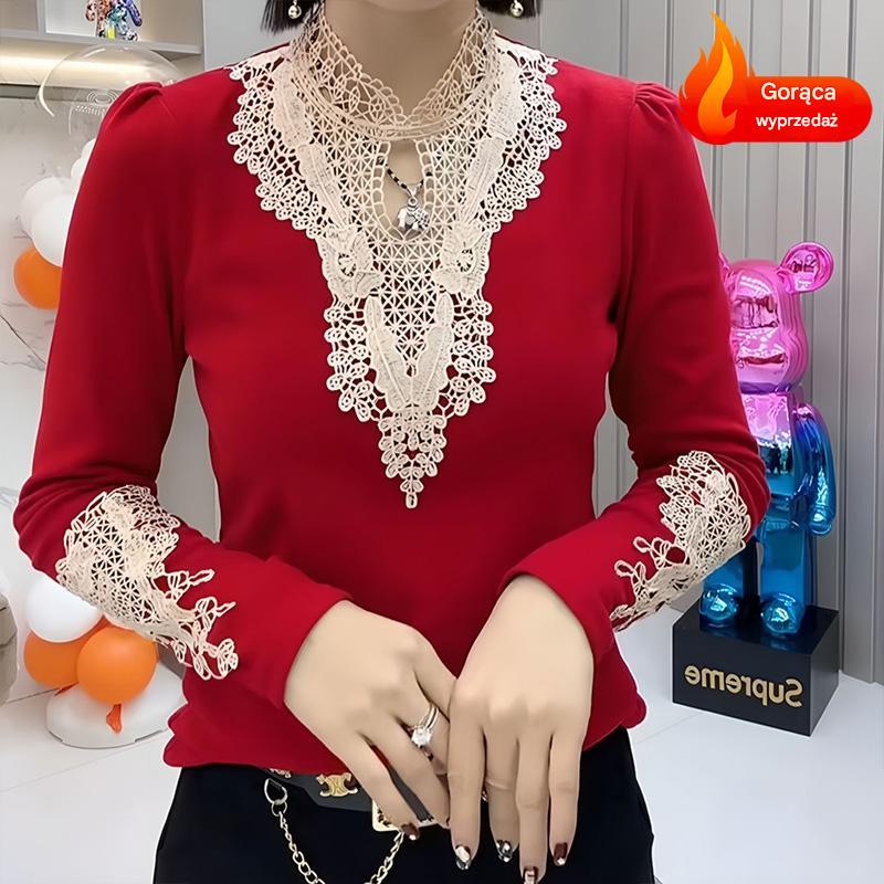 【Kup 1 i otrzymaj 1 gratis】Jesienno-zimowa modna koszula z koronkowym kołnierzykiem i dwustronnym aksamitnym dołem